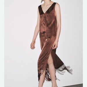 Zara Brown Midi Dress with Fringe